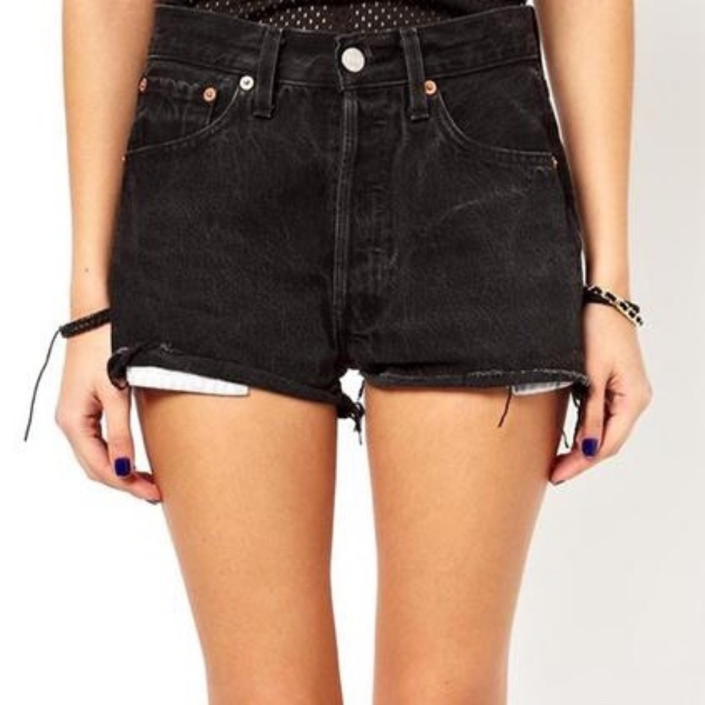 Levis Vintage Mom Jean Black Ripped Cutoff Shorts